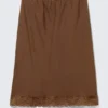Satin Lace Midi Skirt – Dark Brown