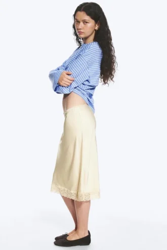 Satin Lace Midi Skirt – Light Dusty Beige