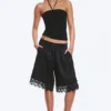 Satin Lace Shorts – Black