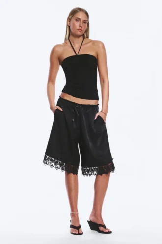 Satin Lace Shorts – Black