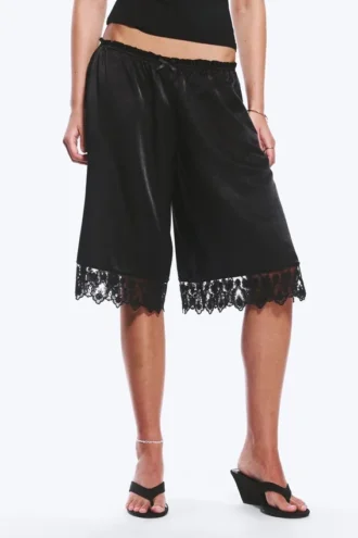 Satin Lace Shorts – Black