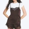 Satin Lace Top – Dark Brown