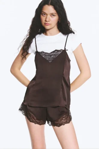 Satin Lace Top – Dark Brown