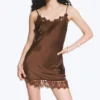Satin Lace-Trim Slip-Dress – Dark Brown