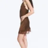Satin Lace-Trim Slip-Dress – Dark Brown