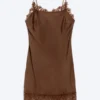 Satin Lace-Trim Slip-Dress – Dark Brown