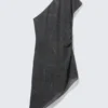 Satin One-Shoulder Mini Dress – Dark Grey