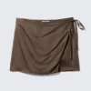 Satin Wrap Mini Skirt – Dark Brown