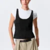 Scooped Leather Tank Top – Black
