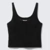 Scooped Leather Tank Top – Black
