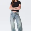 Scooped Waist Barrel Workwear Jeans – Hypnos Blue – Medium Blue