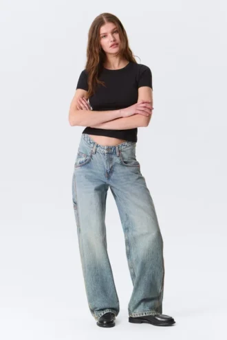 Scooped Waist Barrel Workwear Jeans – Hypnos Blue – Medium Blue
