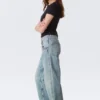 Scooped Waist Barrel Workwear Jeans – Hypnos Blue – Medium Blue
