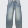 Scooped Waist Barrel Workwear Jeans – Hypnos Blue – Medium Blue