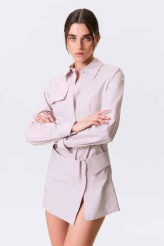 Sculpted Cotton Shirt Dress – Dusty Pink