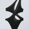 Sculptural Asymmetric Cut-Out Swimsuit – Dark Grey