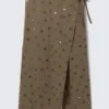 Sequin Wrap Midi Skirt – Dark Mole