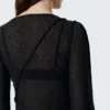 Sheer Asymmetric Boat-Neck Top – Black