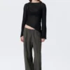 Sheer Asymmetric Boat-Neck Top – Black
