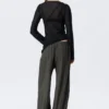 Sheer Asymmetric Boat-Neck Top – Black