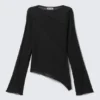Sheer Asymmetric Boat-Neck Top – Black