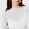 Sheer Asymmetric Boat-Neck Top – Light Beige