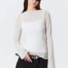Sheer Asymmetric Boat-Neck Top – Light Beige