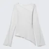 Sheer Asymmetric Boat-Neck Top – Light Beige