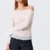 Sheer Boat-Neck Flared Sleeve Blouse – White