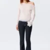 Sheer Boat-Neck Flared Sleeve Blouse – White