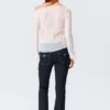 Sheer Boat-Neck Flared Sleeve Blouse – White