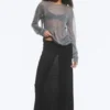 Sheer Cotton Knit Maxi Skirt – Black