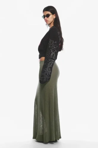 Sheer Cotton Knit Maxi Skirt – Dusty Khaki Green