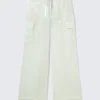 Sheer Drawstring Wide Leg Trousers – Light Mint