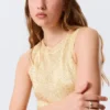 Sheer Knitted Sequined Mini Dress – Golden Beige
