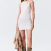 Sheer Knitted Sequined Mini Dress – Silver