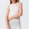 Sheer Knitted Sequined Mini Dress – Silver