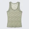 Sheer Lace Sleeveless Tank Top – Khaki Green