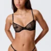 Sheer Lace Underwire Bra – Black