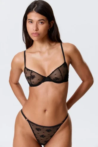 Sheer Lace Underwire Bra – Black