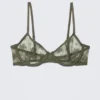 Sheer Lace Underwire Bra – Dark Khaki Green