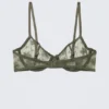 Sheer Lace Underwire Bra – Dark Khaki Green
