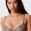 Sheer Lace Underwire Bra – Dusty Grey