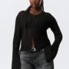 Sheer Linen-Blend Cardigan – Black