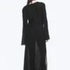 Sheer Long-Sleeved V-Neck Maxi Dress – Black