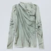Sheer Mockneck Long Sleeve Top – Green Trompe L’oeil Draping