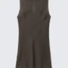 Sheer Sleeveless Boat-Neck Mini Dress – Black & Dark Mole