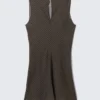 Sheer Sleeveless Boat-Neck Mini Dress – Black & Dark Mole