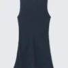 Sheer Sleeveless Boat-Neck Mini Dress – Dark Blue
