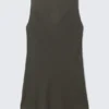 Sheer Sleeveless Boat-Neck Mini Dress – Dark Grey